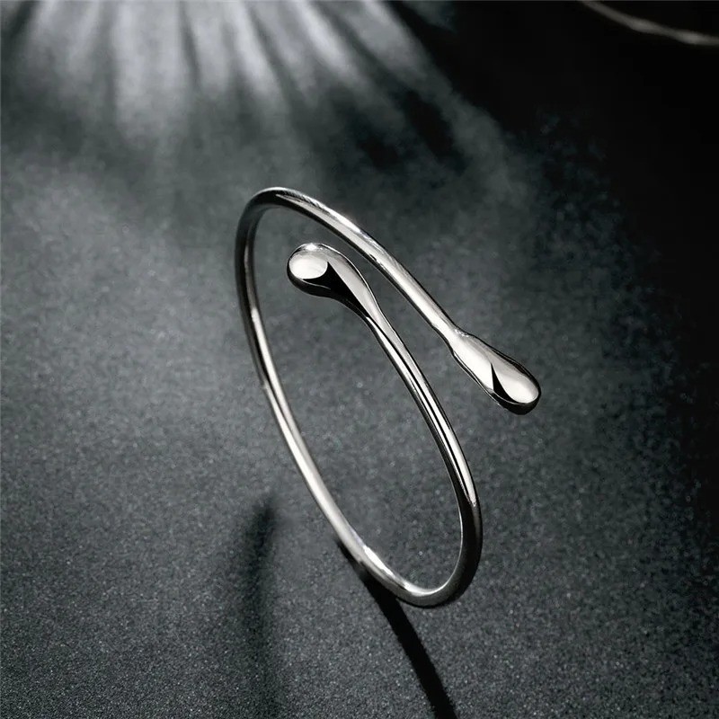 Silver Open Cuff Bangle Bracelet Adjustable Water Drop Women Unisex Jewelry