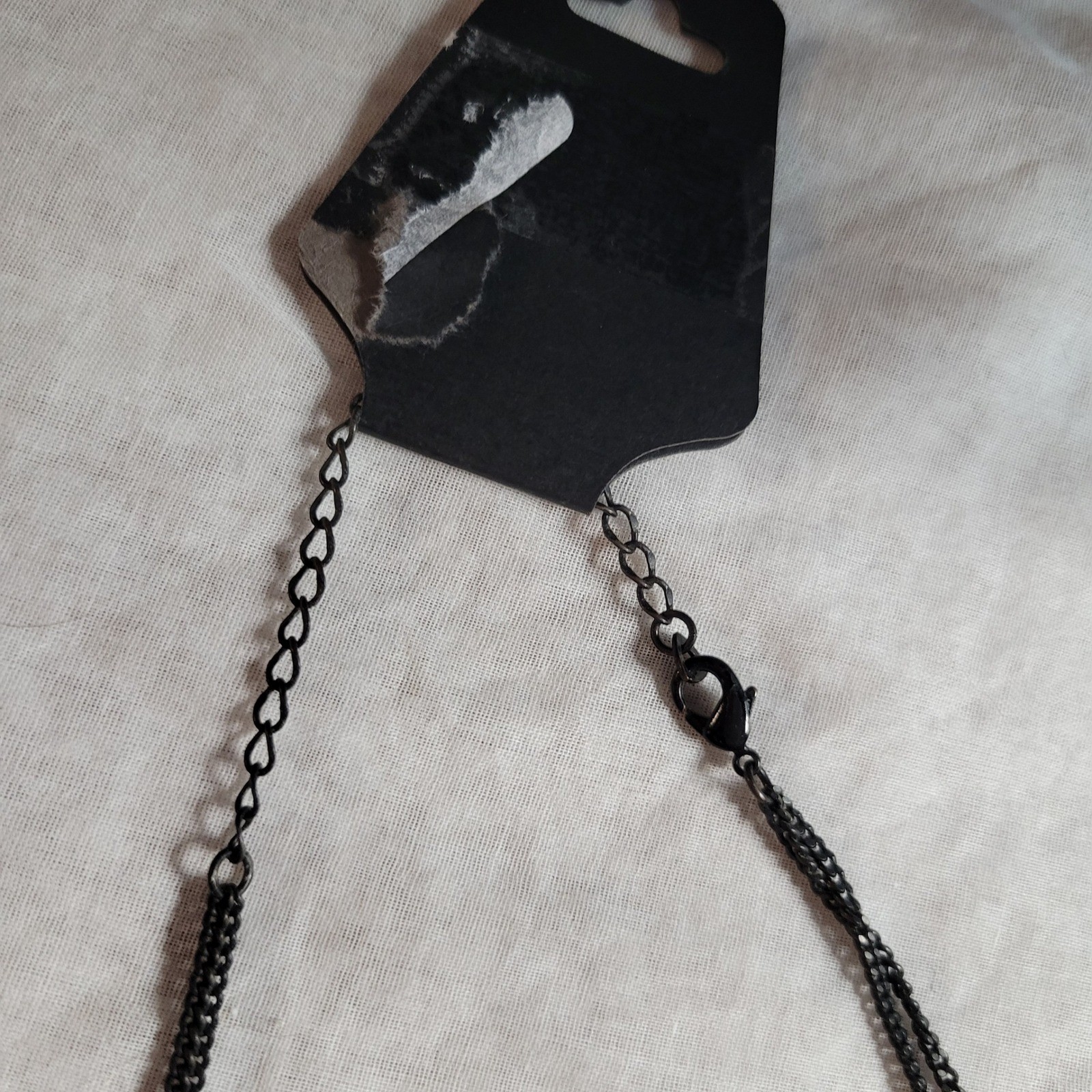 Black Beaded Gothic Bib Necklace Multi Strand Draped Chain Statement Jewelry 90s