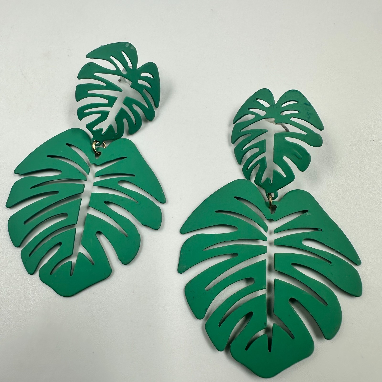 Monstera Leaf Dangle Earrings Green Tropical Beach Summer Jewelry Pierced