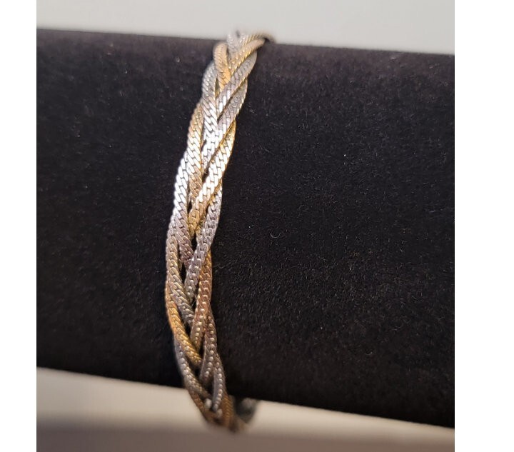 Merlite Herringbone Braided Gold & Silver Tone Bracelet Small 6.5″ Signed