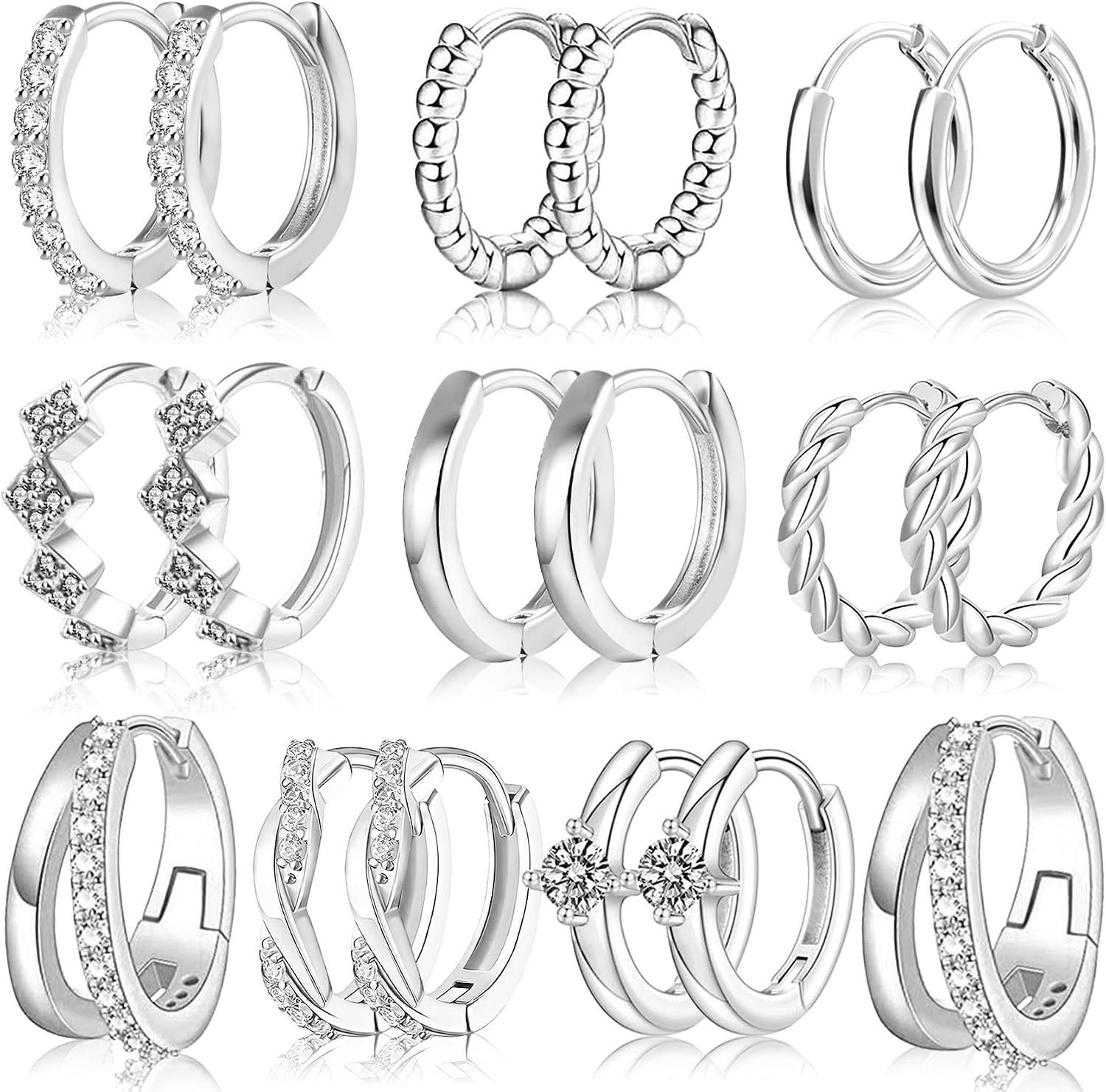 9 Pairs 14K Gold Plated Chunky Huggie Hoop Earrings Set for Women Hypoallergenic
