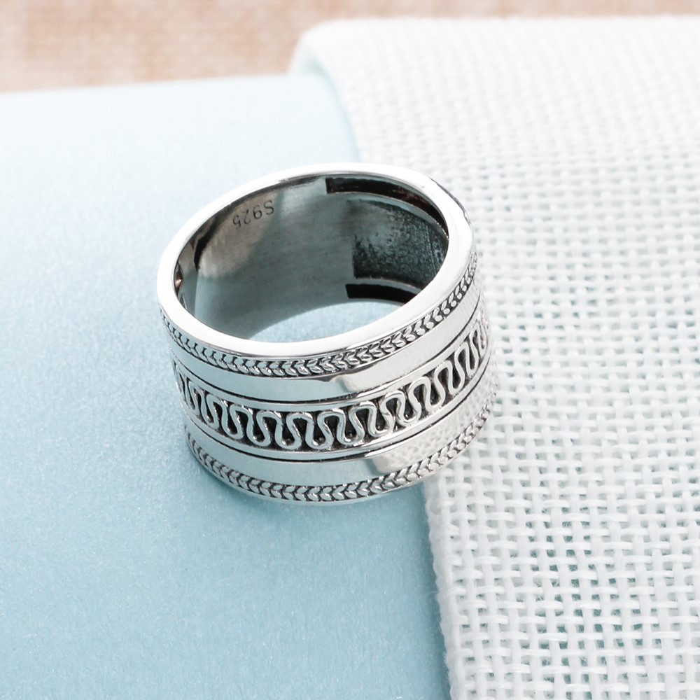 925 Sterling Silver Wheat Braid and Wave Design Ring Size 6-8