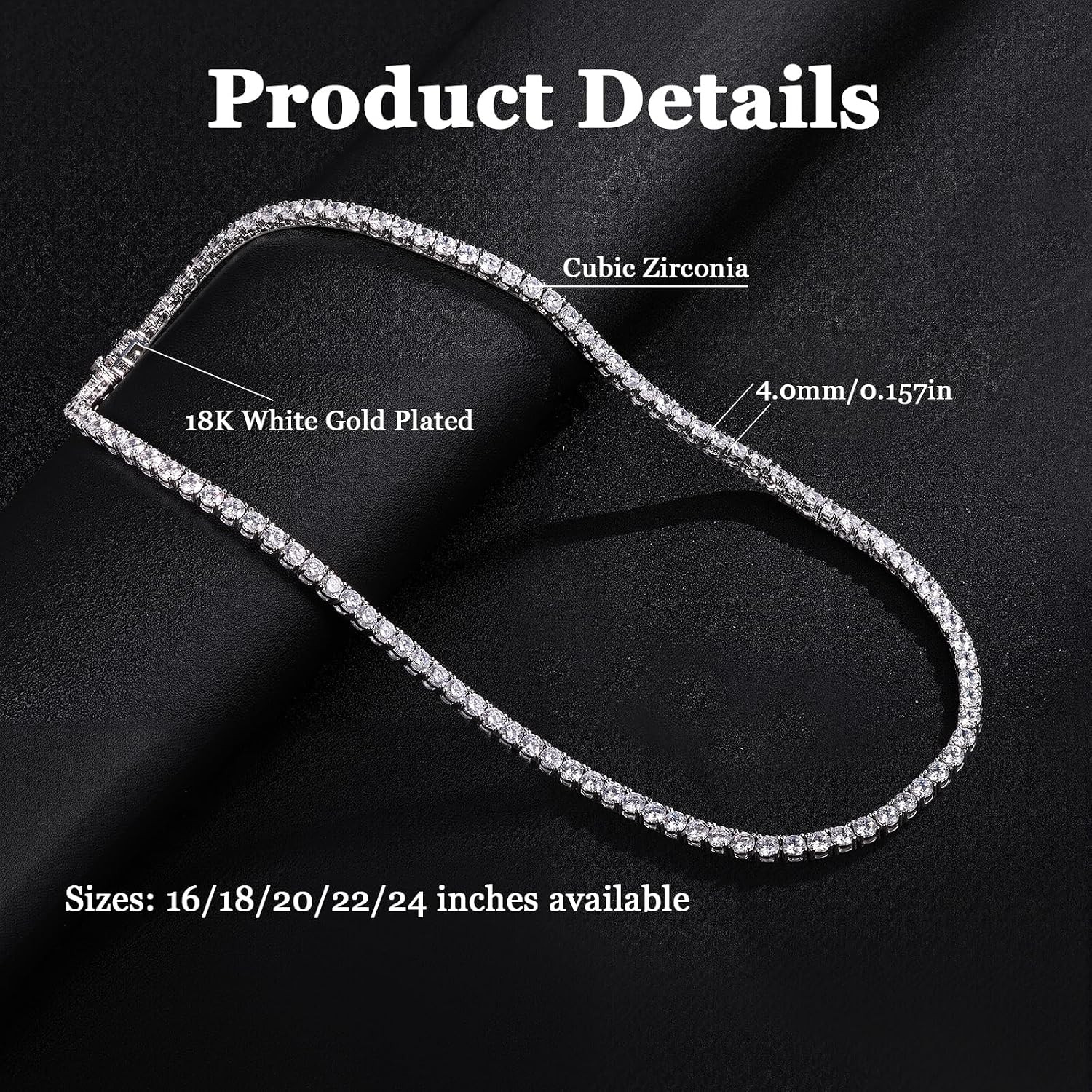 4mm CZ Tennis Necklace 18K White Yellow Gold Plated Chain 16-24 Inch Gift