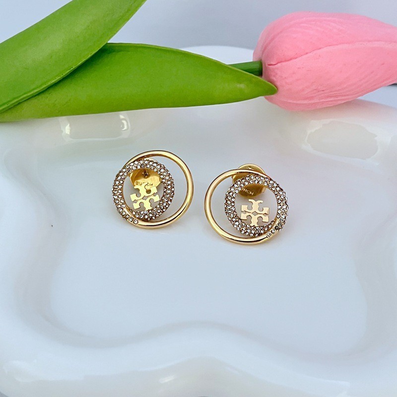 New Burch Golden Classic Double Circle Shining Earring Lady with Jewelry Pouch