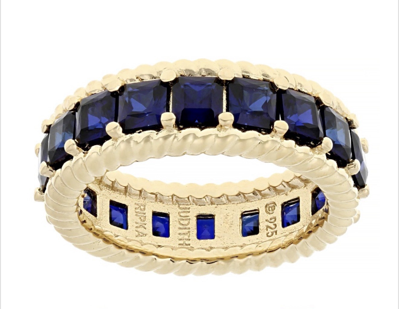 Judith Ripka 4.75ctw Blue Sapphire 14K Gold Clad Band Ring Size 7