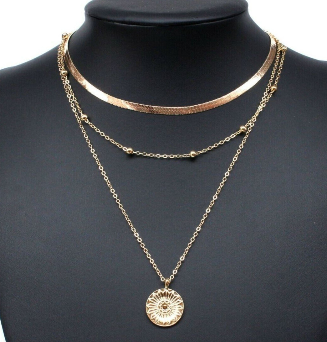 Trendy Gold Women 3-Three Layered Choker Necklace Fashion Jewelry – Party