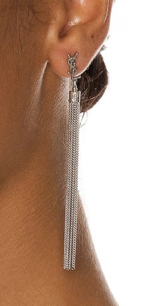 YSL Saint Laurent 506030Y16148142 Silver Loulou Chain Tassel Earrings RRP$795