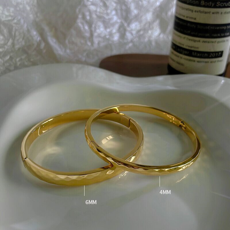 4/6mm Woman 18k Gold Plated Stainless Steel Rhombus Polish Bracelet Bangle Cuff