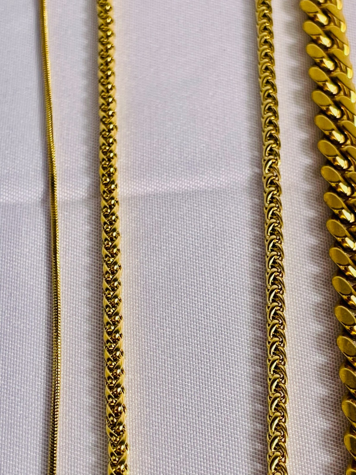 Lot of 3 Gold Tone Necklaces 18KGP Cuban Curb Chain Snake Chain Fashion Jewelry