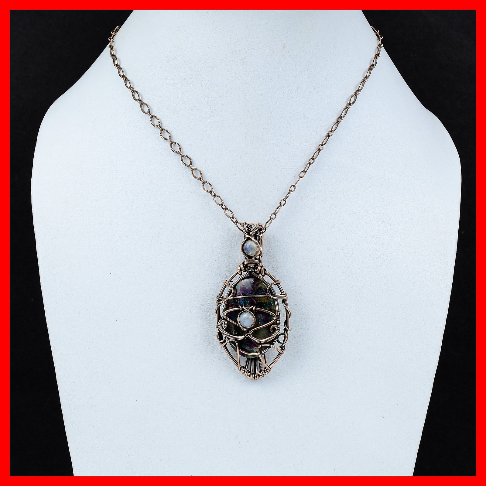 Multi Fire Labradorite Stone Rainbow Moonstone Copper Engagement Pendant Jewelry