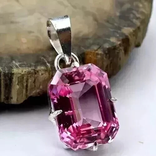 Certified 30 Ct Natural Pink Morganite Emerald Cut 925 Silver Pendant Gemstone