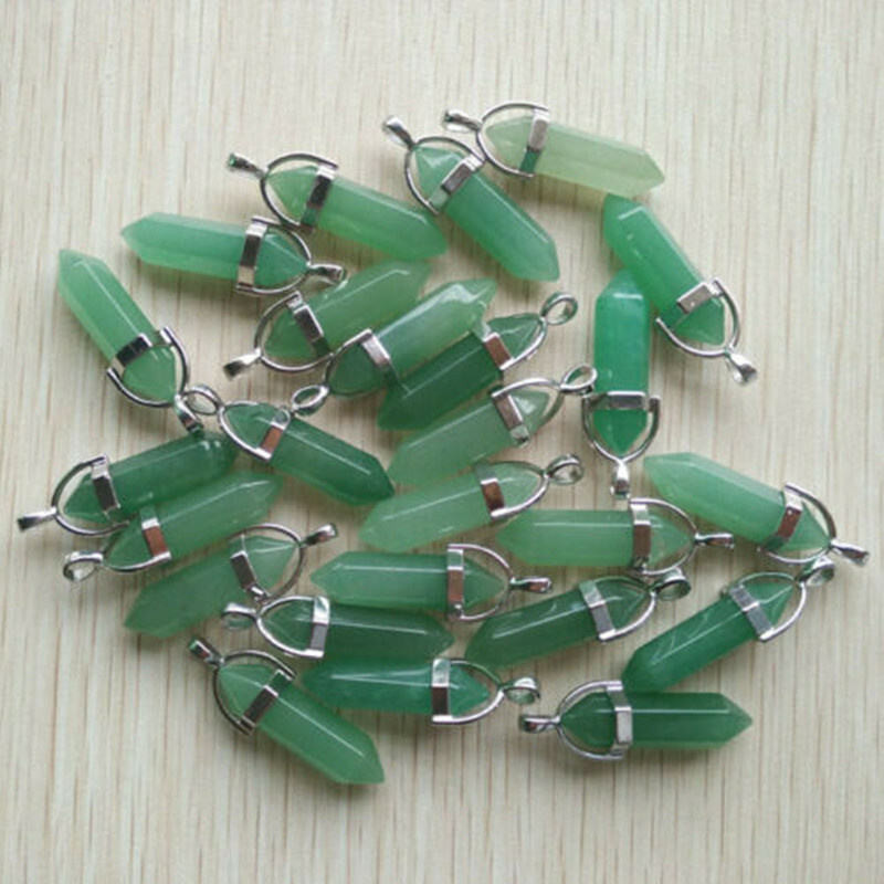 Natural Stone 50ps Green Aventurine Pendants Hexagonal Pillar Pendulum Necklaces