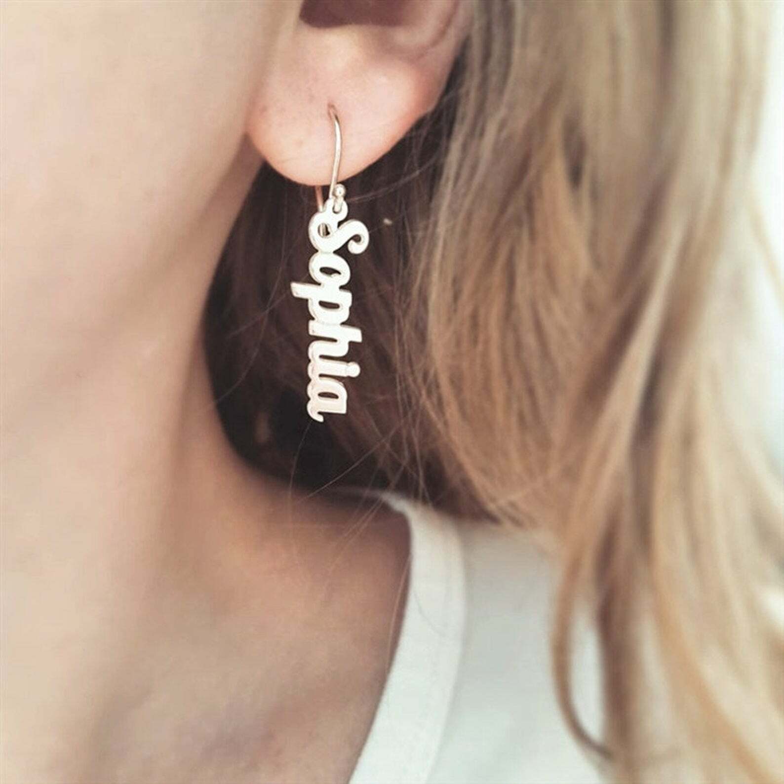 Personalized Custom Name Dangle Hook Drop Earrings Women Custom Jewelry Set Gift