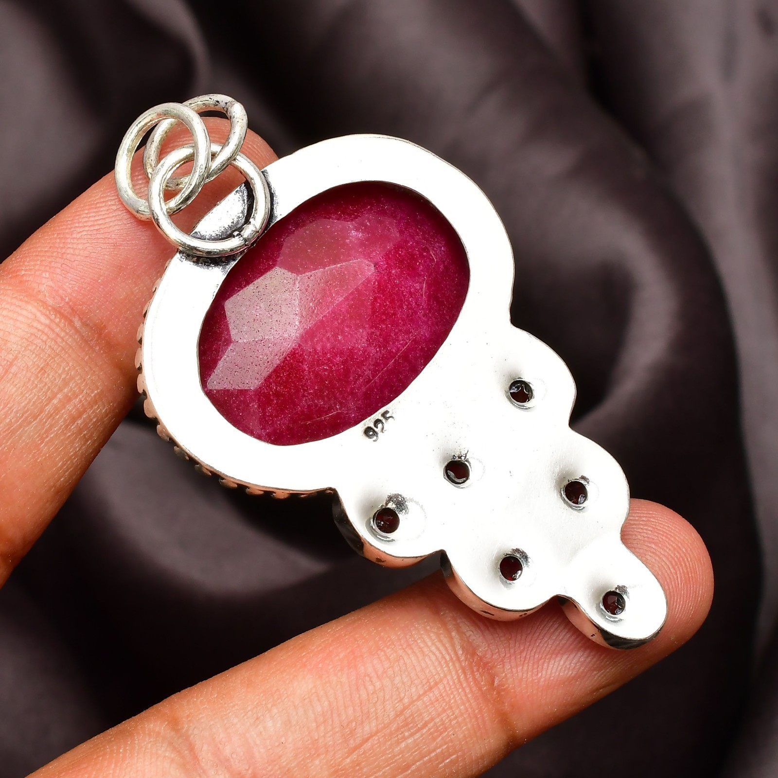 Ruby (Lab-Created) Gemstone 925 Sterling Silver Handmade Pendant Jewelry 1.77″