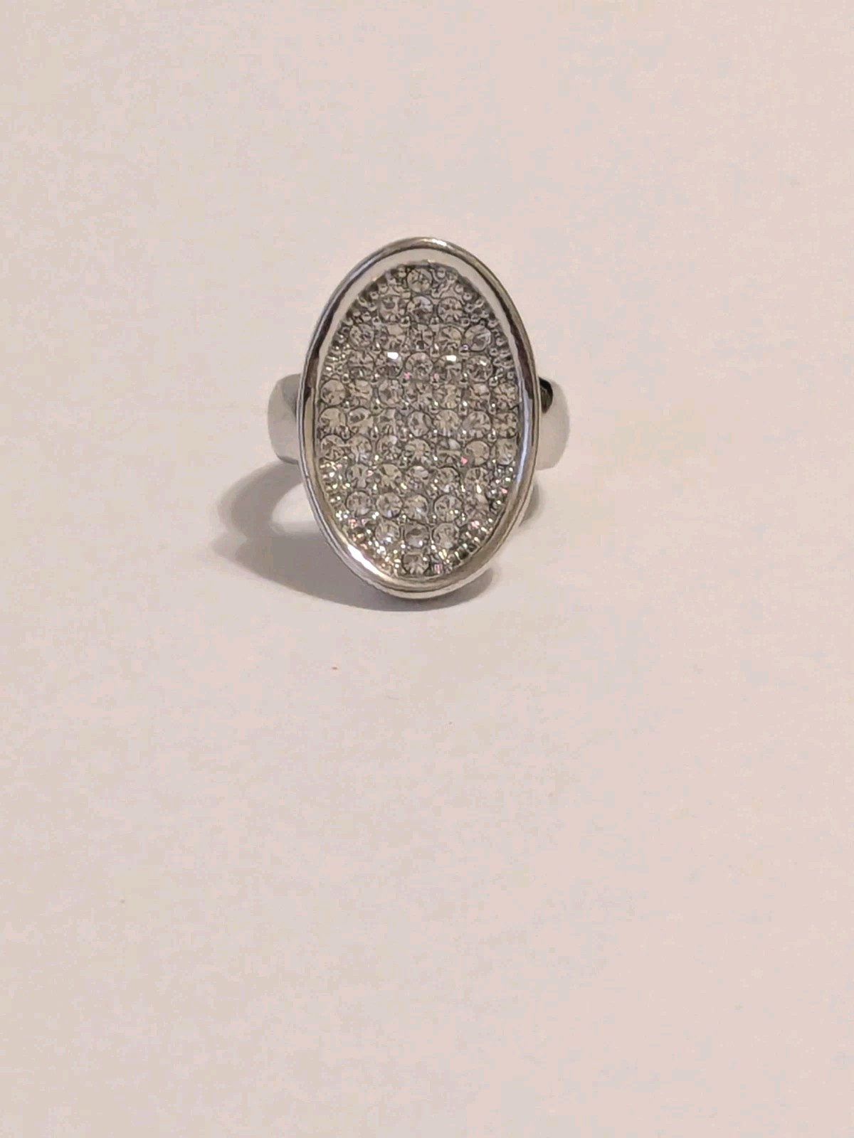 Lia Sophia Silver Tone Oval Concave Cocktail Ring With Pave Set Rhinestones 7.5″