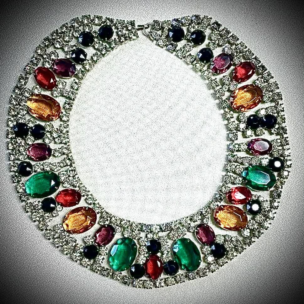 Stunning Multicolored Huge Rhinestone DeLizza & Elster Bib Necklace for KJL (?)