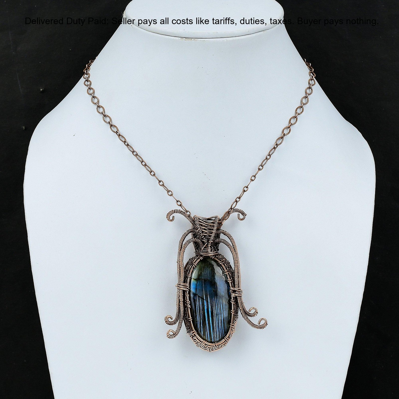Copper Third Eye Chakra Labradorite Gemstone Unique Wire Wrapped Pendant Jewelry