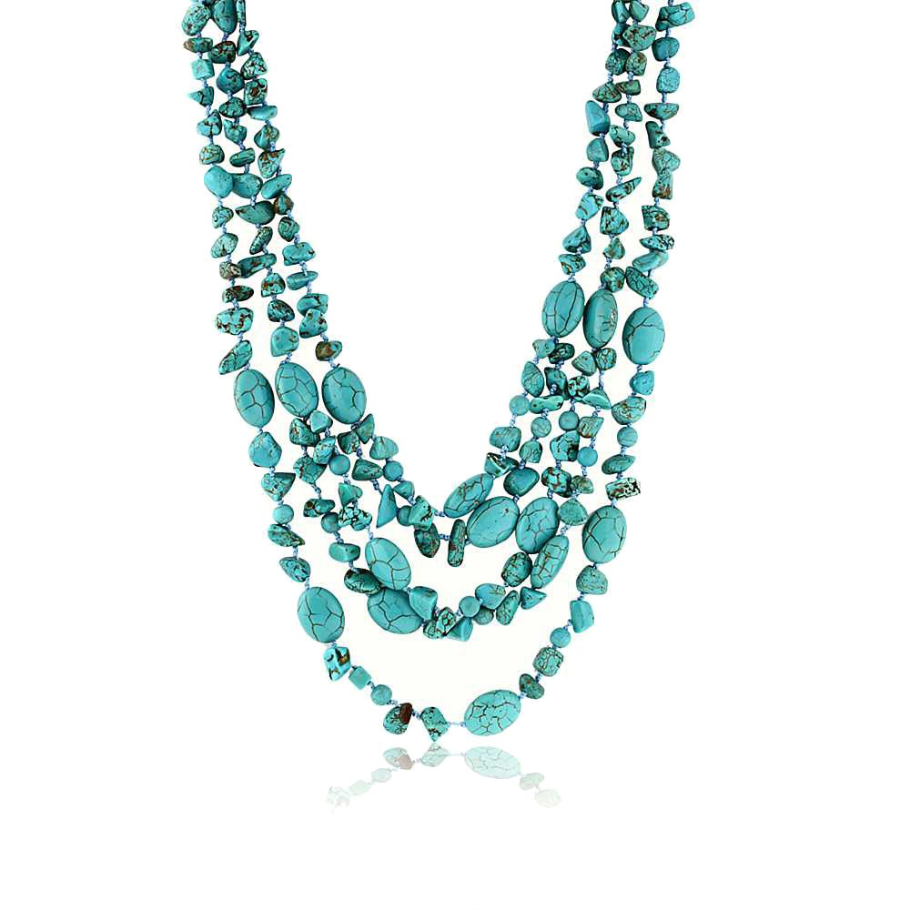 20 Inch Stunning 3 Strands Green Simulated Turquoise Necklace with Toggle Clasp