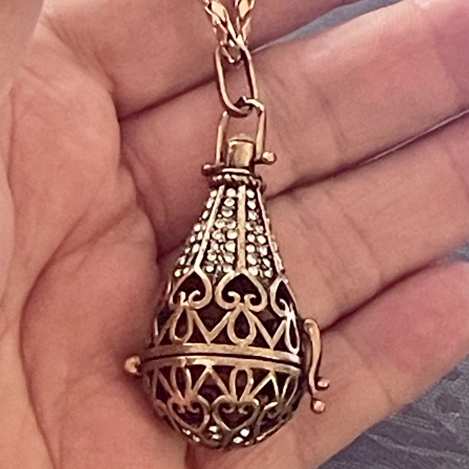 Bottle Locket Necklace Scent Diffuser, Antique Finish, Rhinestones 1⅛ x 2 beawen