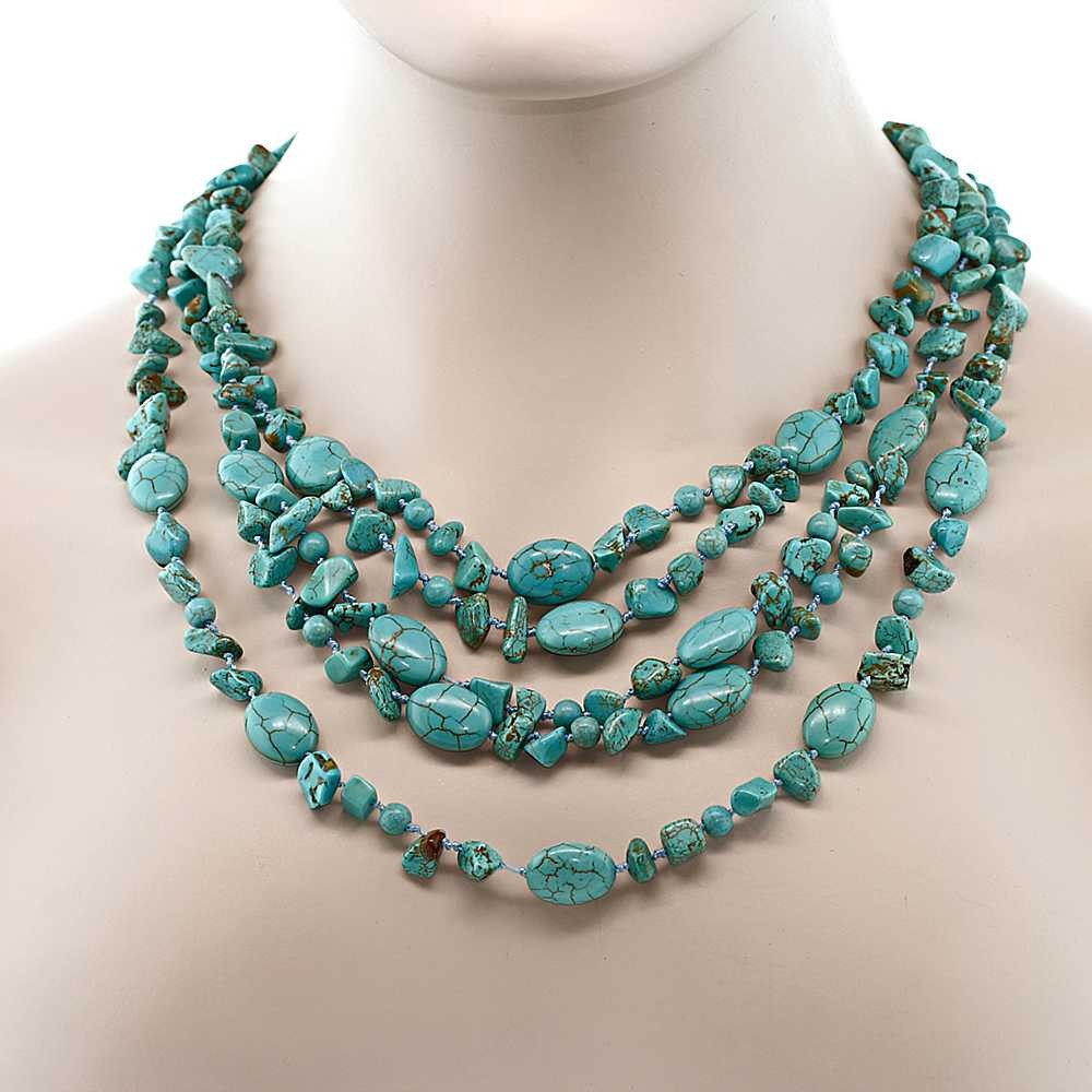20 Inch Stunning 3 Strands Green Simulated Turquoise Necklace with Toggle Clasp