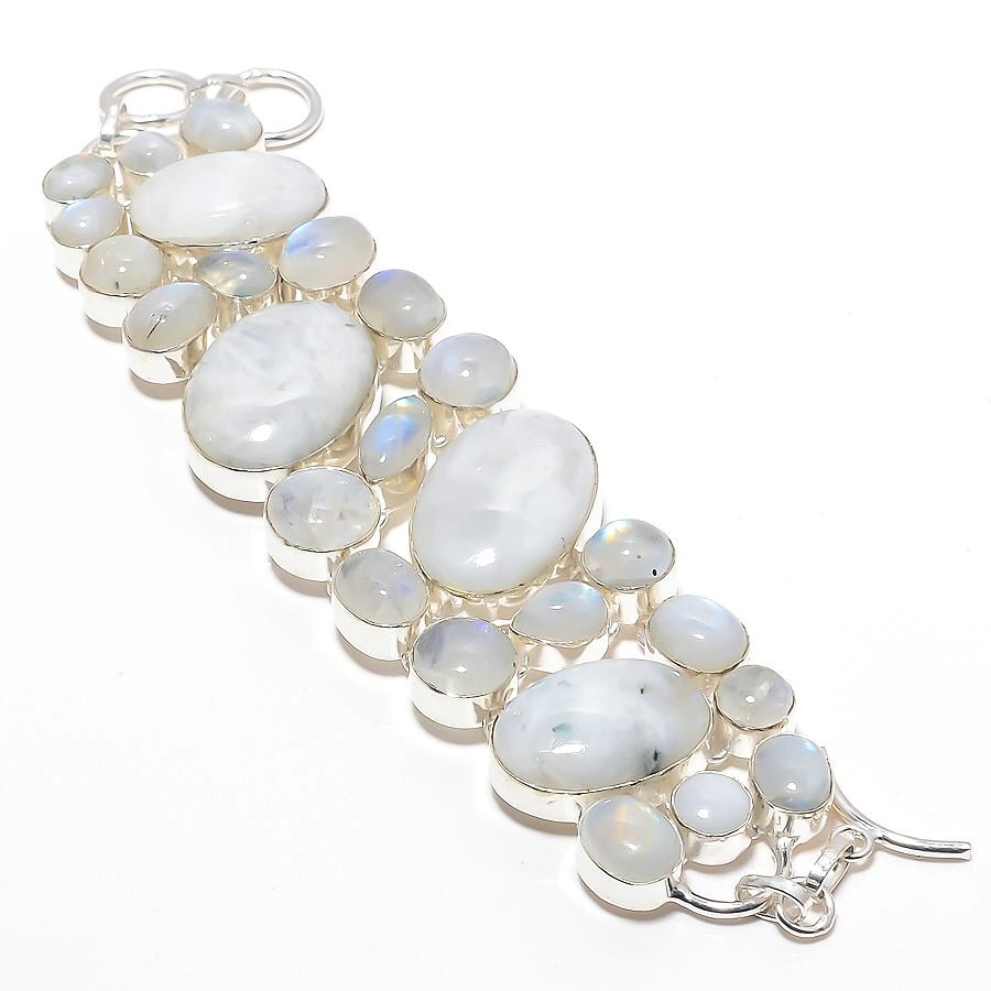 Moonstone Rainbow Silver Bracelet 925 Sterling Silver Bracelet Handmade Bracelet