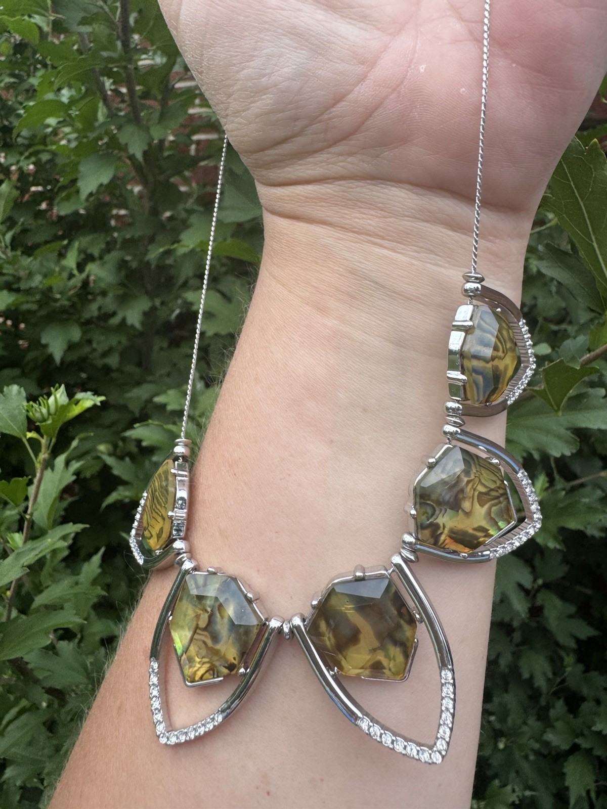White House Black Market Silver Tone Abalone Necklace With Extension