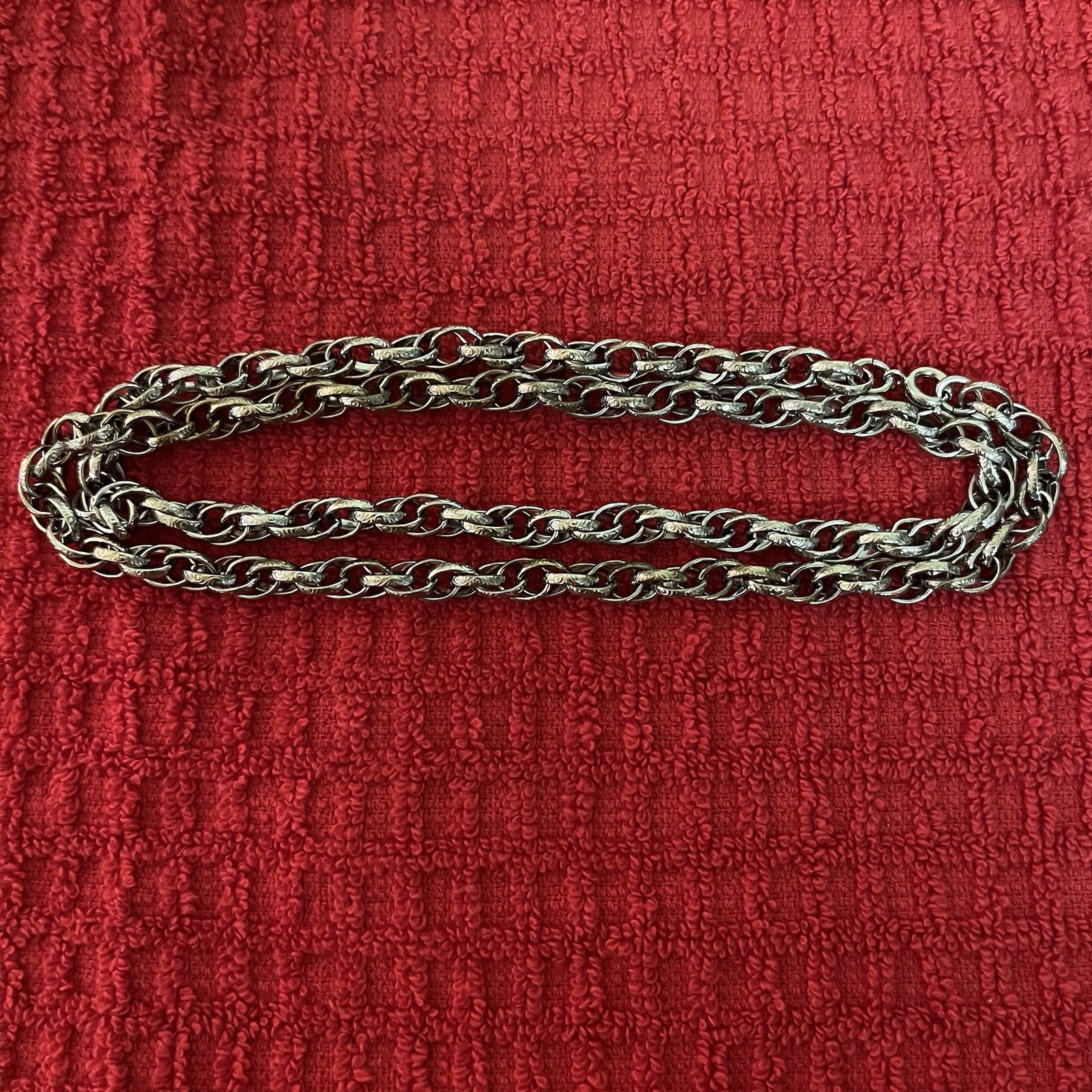 Silver Tone 24” Textured Double Rolo Oval Link Chain Necklace