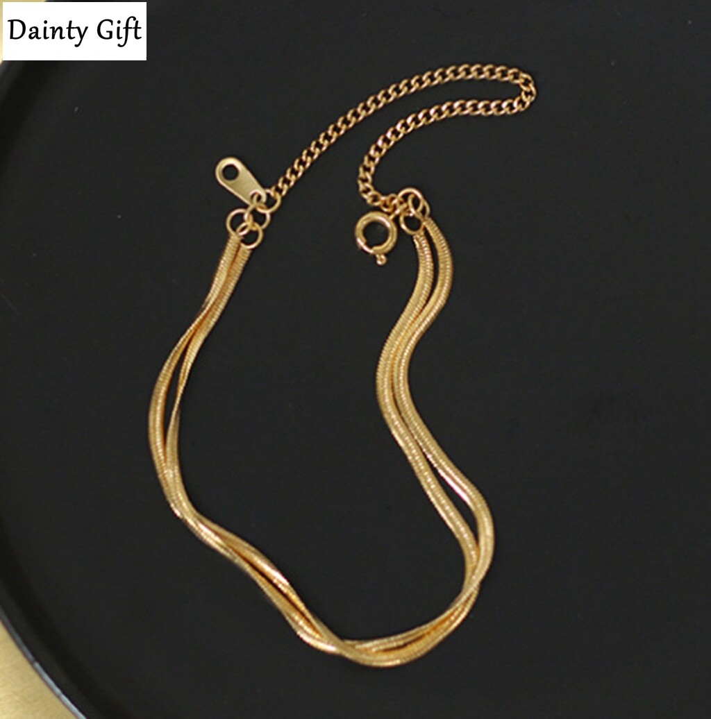 Women Girl Gold Plated Titanium Stainless Steel Double Herringbone Bracelet 6-8″