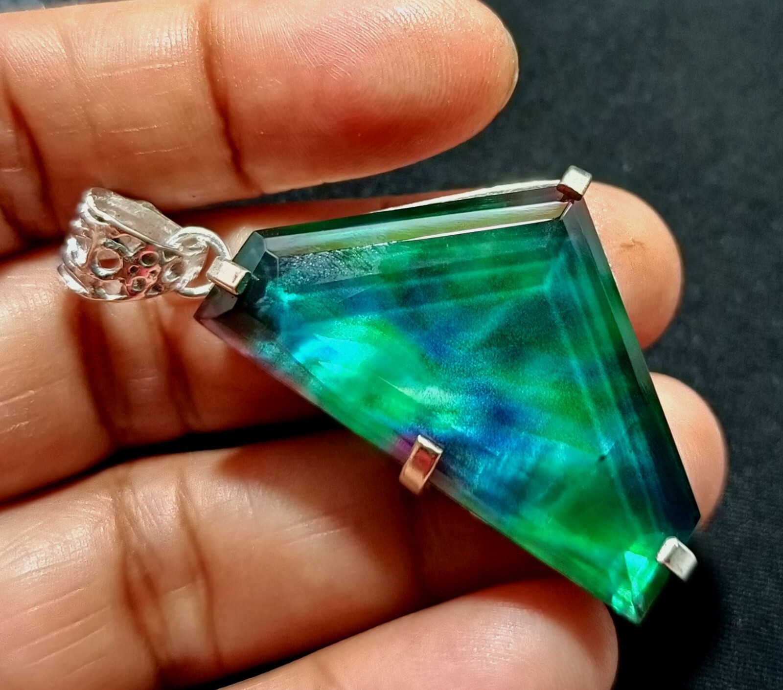 75.45 Ct Natural Ammolite 925 Solid Silver Rainbow PENDANT Certified Gemstone