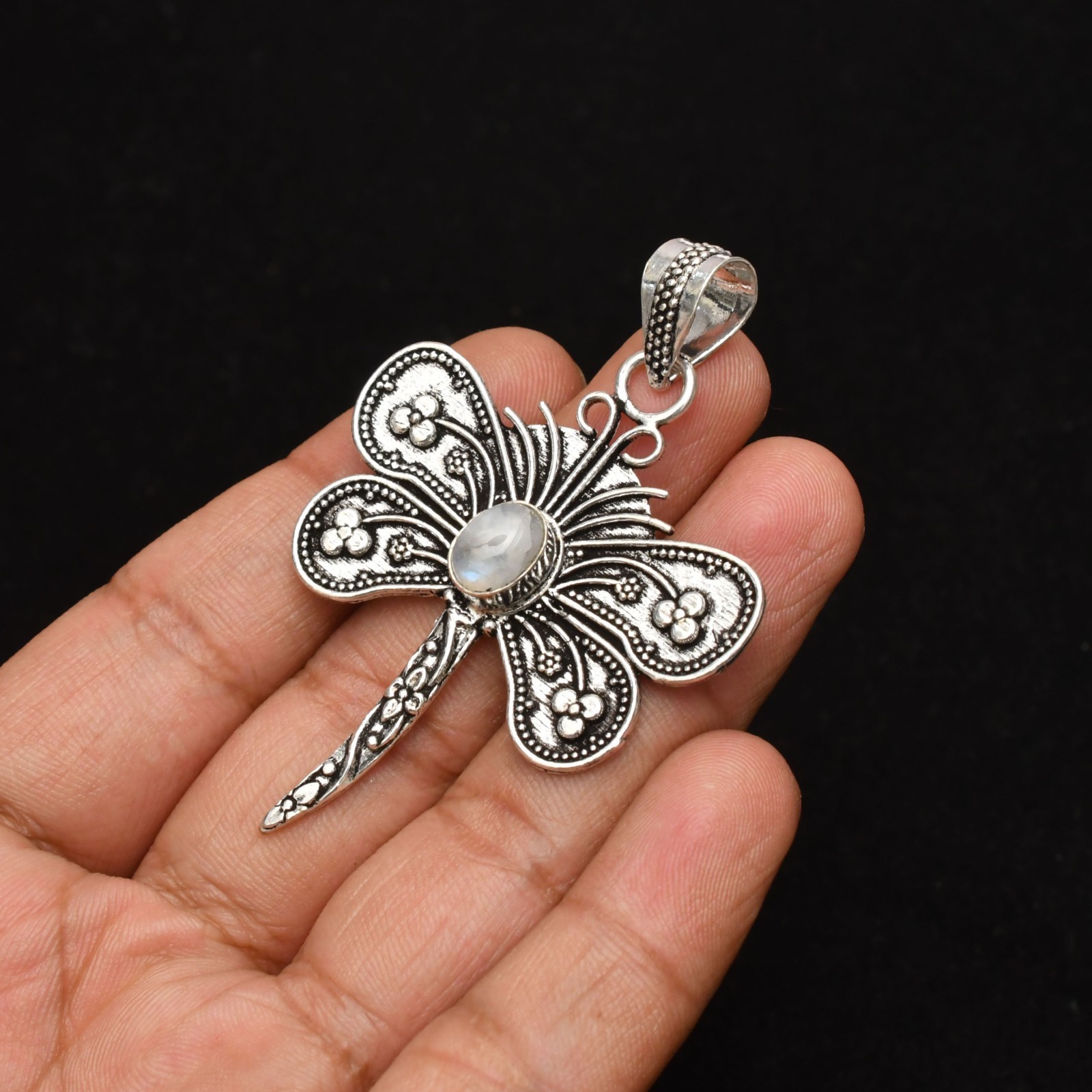 Rainbow Moonstone Gemstone Handmade 925 Sterling Silver Jewelry Pendant 2.44″