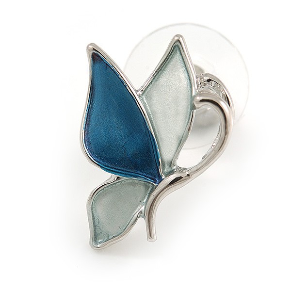 Romantic Blue Glass, Enamel, Crystal Butterfly Cluster Necklace and Stud