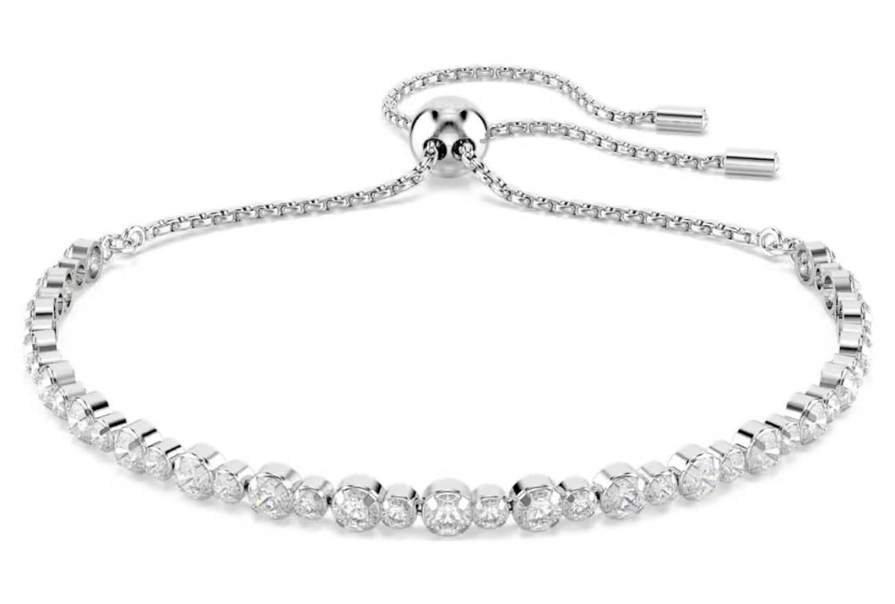 Swarovski Matrix Tennis Bracelet Mixed Round Cuts, White, Rhodium Plated Finish