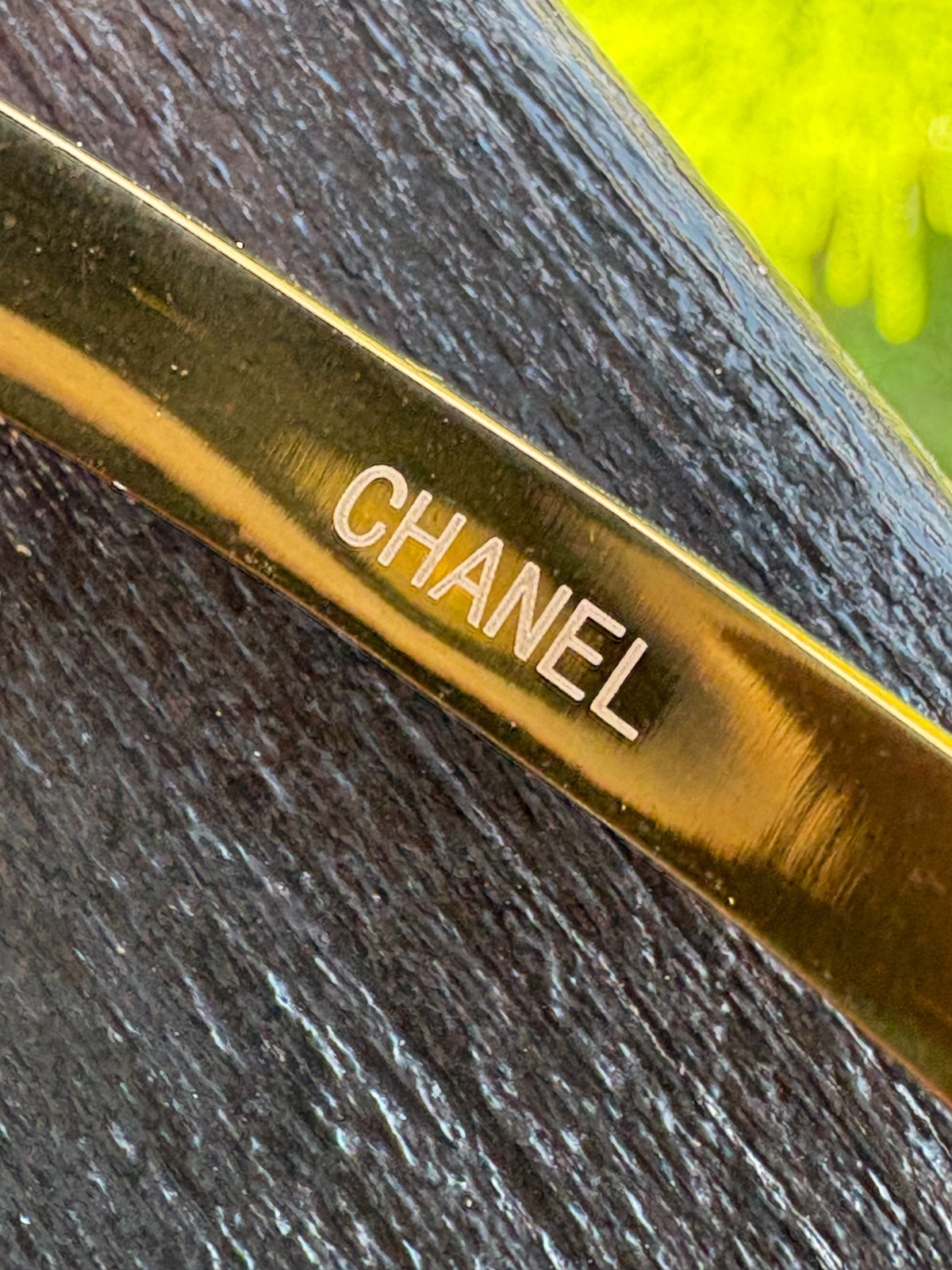 CHANEL CC Mother of Pearl Bangle Bracelet Gold Tone Hinged Cuff