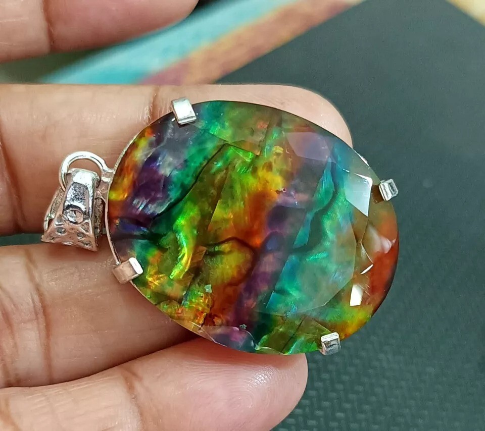 Certified 98.65 Ct Natural Ammolite 925 Solid Silver Pendant Loose Gemstone