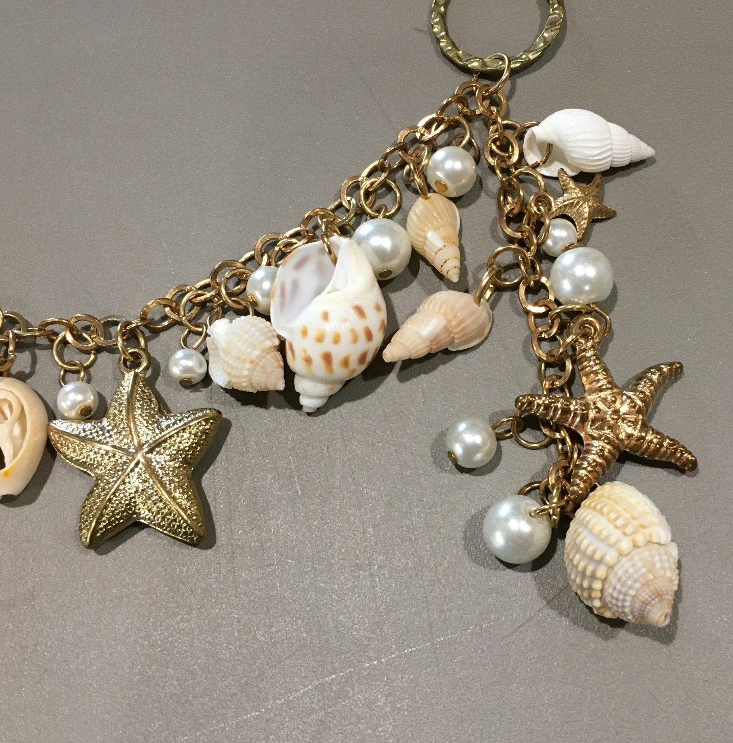 Shell Charm Pendant Necklace Beachy Nautical Coastal Gold Tone Necklace