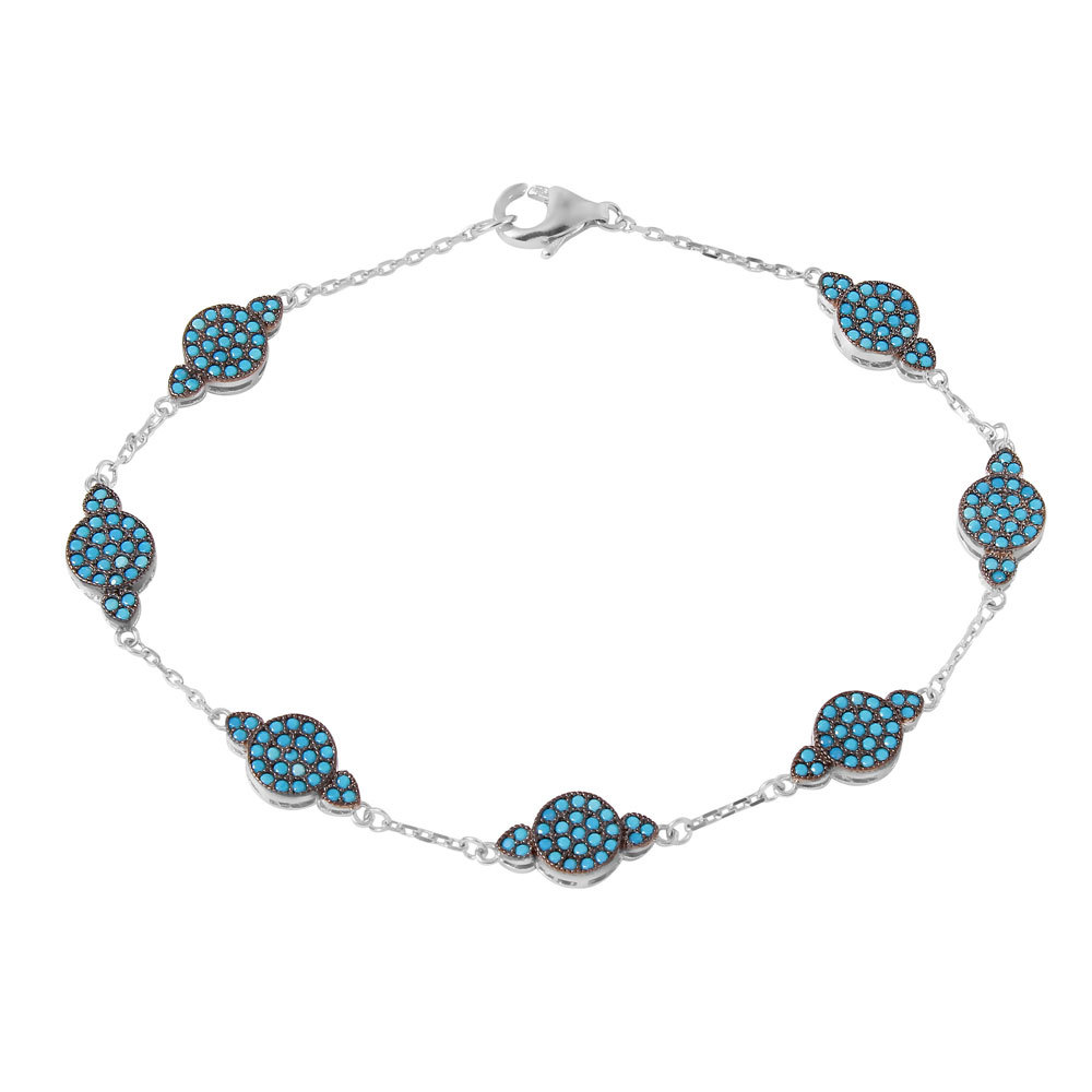925 Sterling Silver Small Round Turquoise Chain Bracelet / 8” long/lobster lock