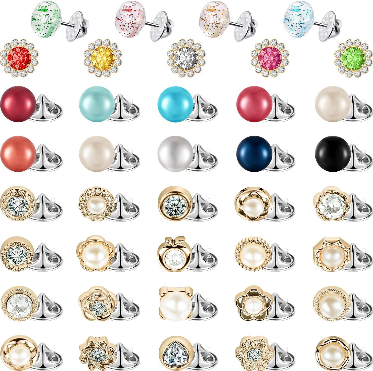 WILLBOND 50 Piece Women’S Shirt Brooch Buttons Mini Cover up Button Pins Pearl N