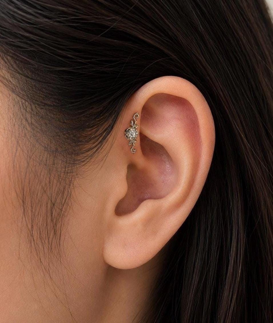 16g Internally Threaded Titanium Rose Vine Branch Labret, Helix, Conch
