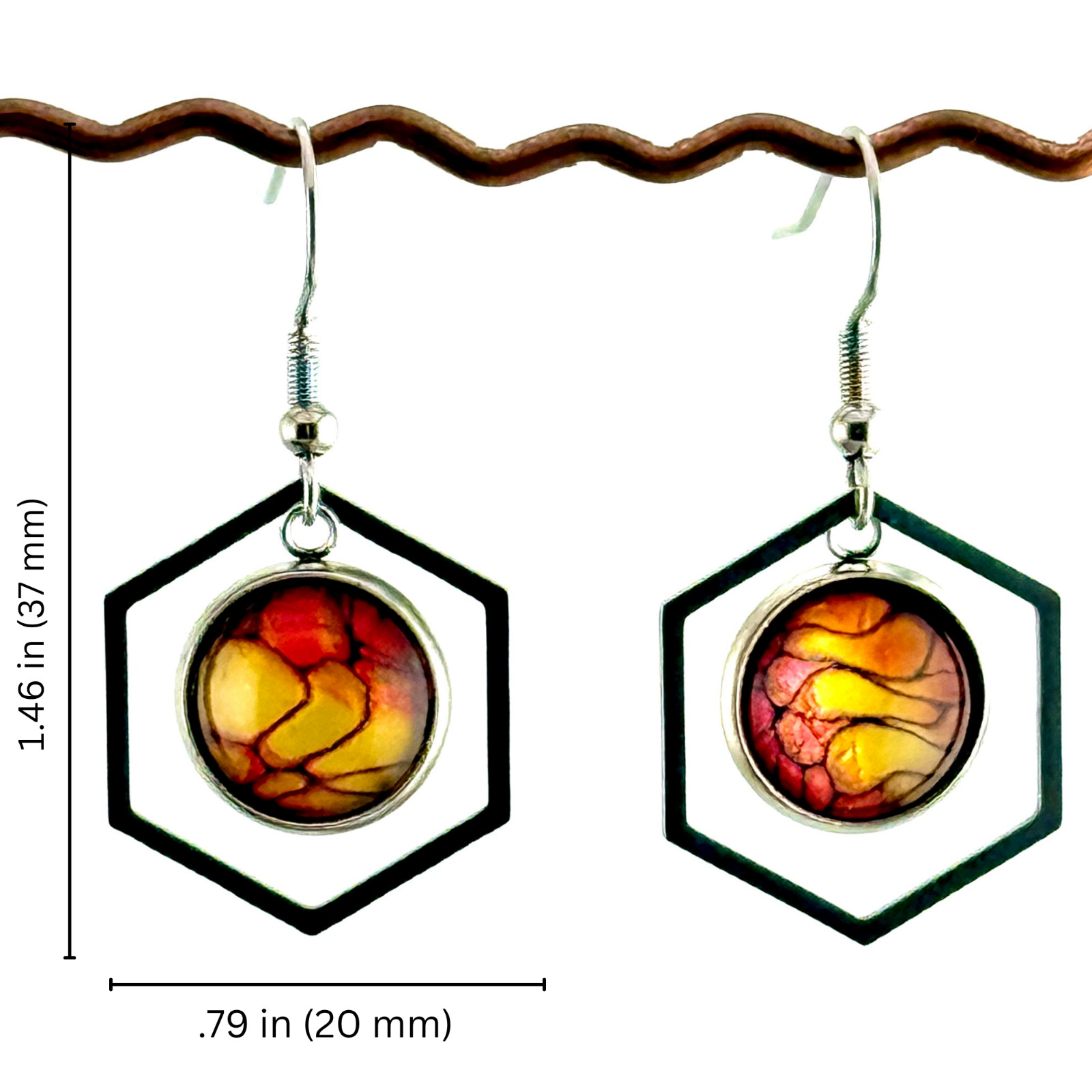 Dangle Earrings Handmade “Hot Lava Geometric” Sterling Silver French Earwires