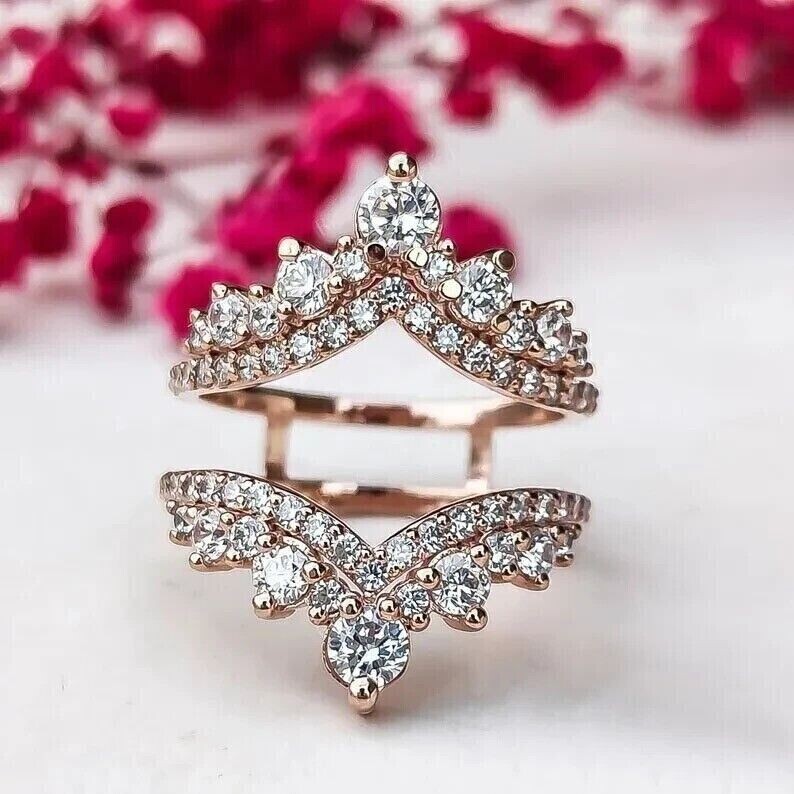 2.00 Ct Round Cut Simulated Diamond Enhancer Wrap Ring 14K Rose Gold Plated