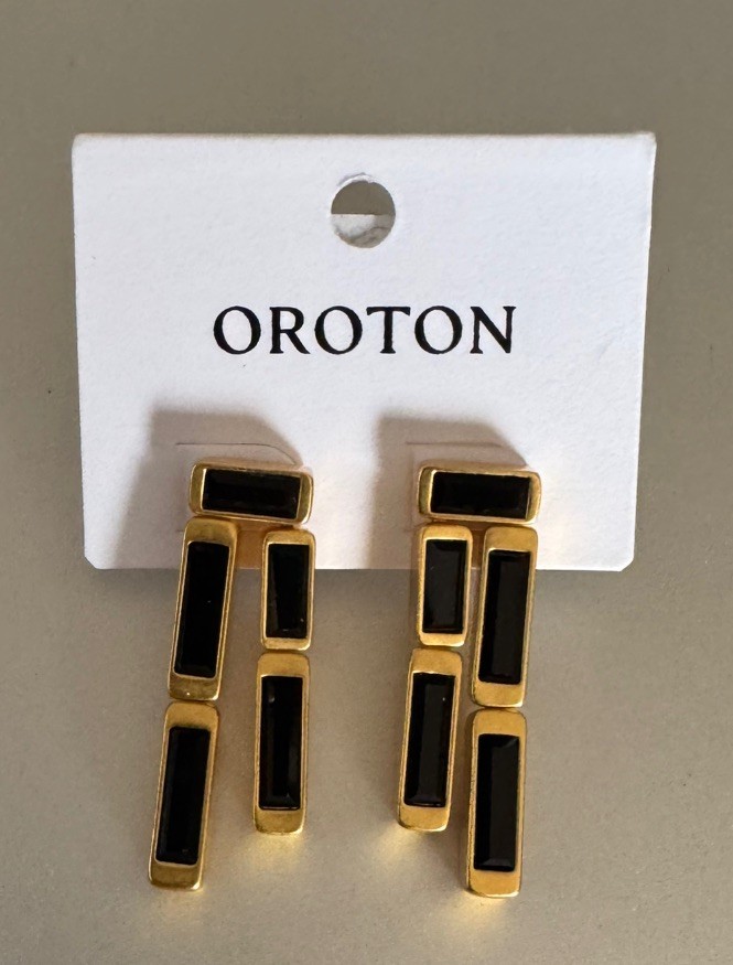 Oroton Eden Earrings In Black/Worn Gold RRP$229.00