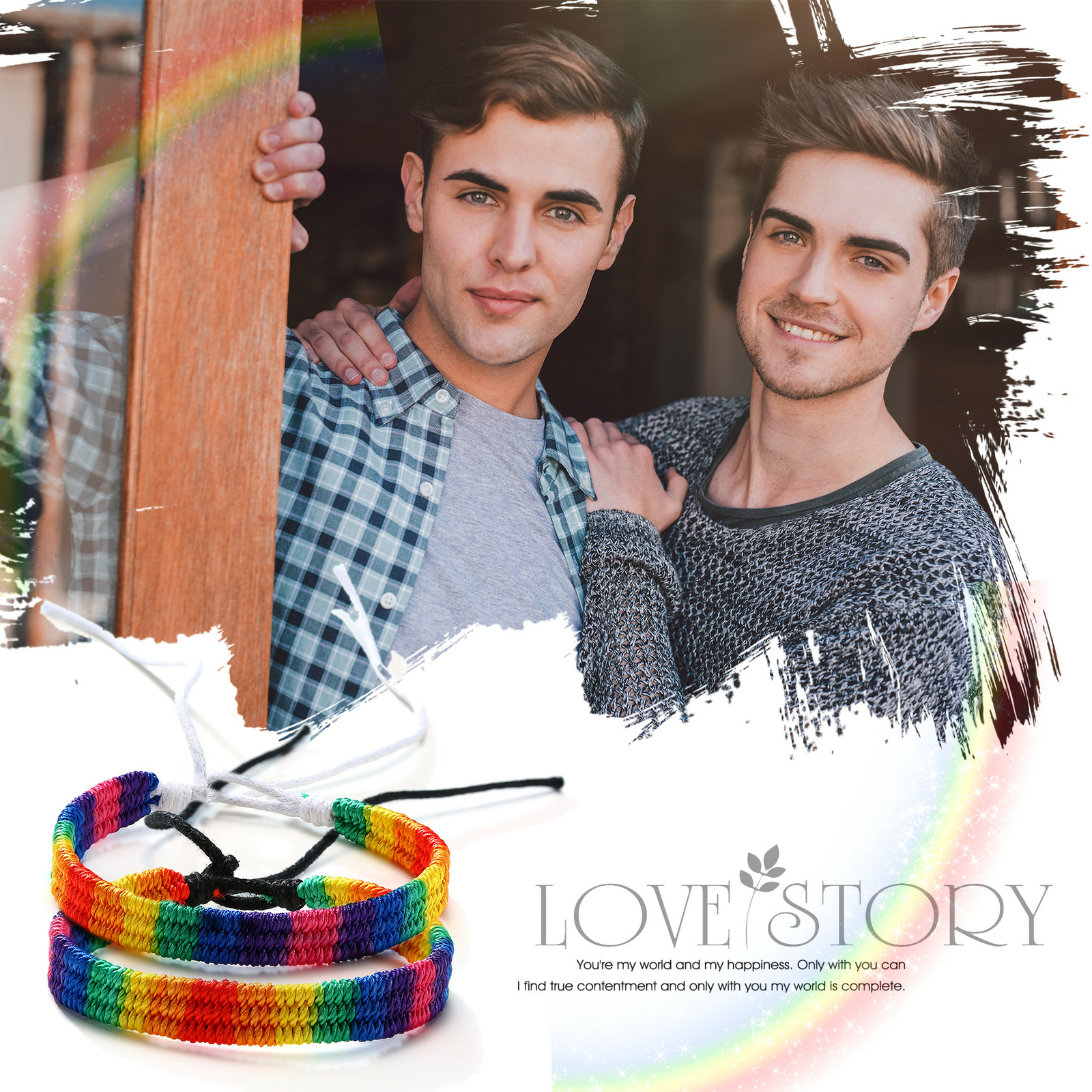 2pcs Rainbow LGBT Lesbian Gay Pride Friendship Briaded Rope Adjustable Bracelets