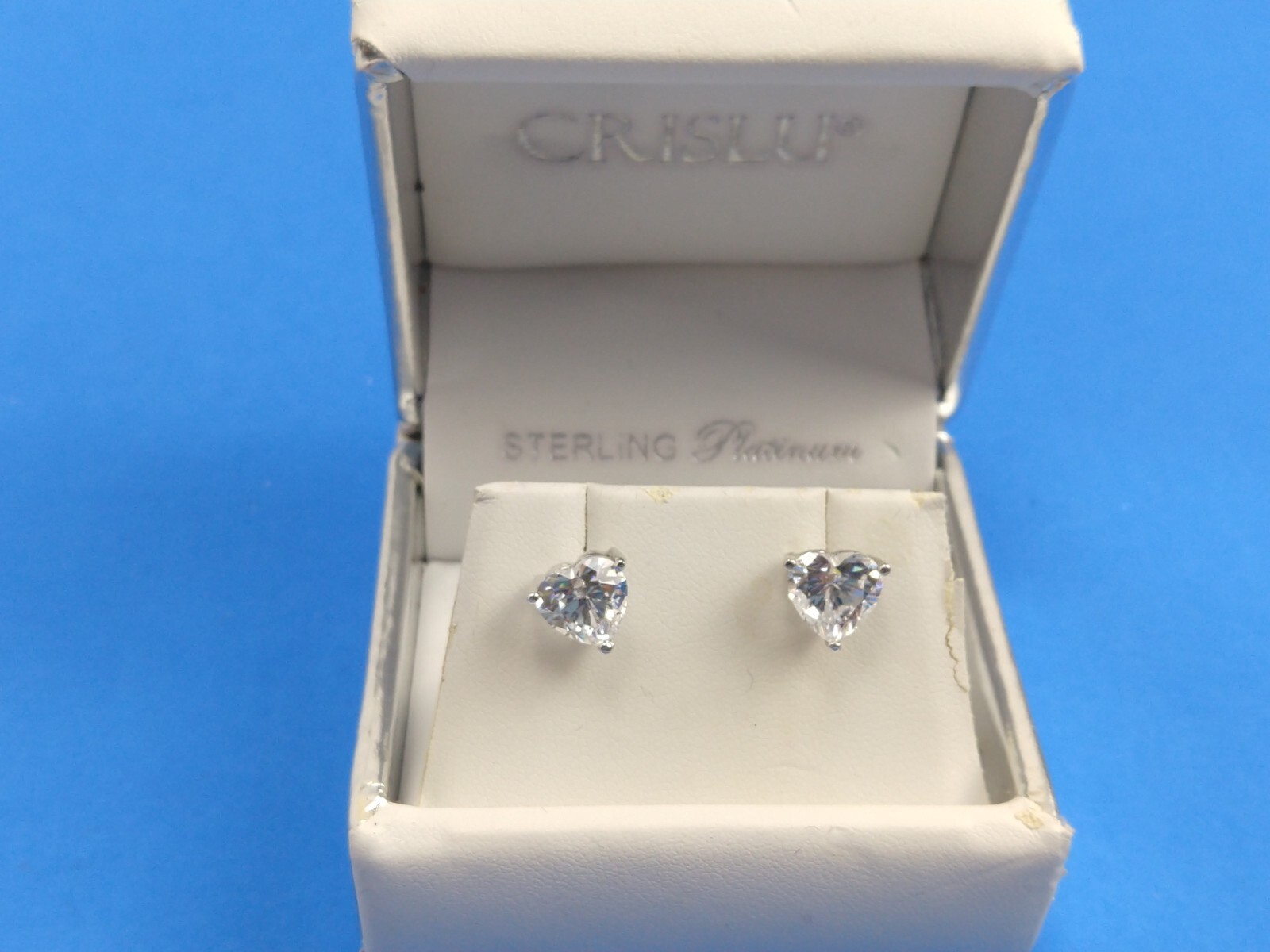 Crislu Sterling Silver Platinum Heart Shaped Cubic Zirconia Stud Earrings