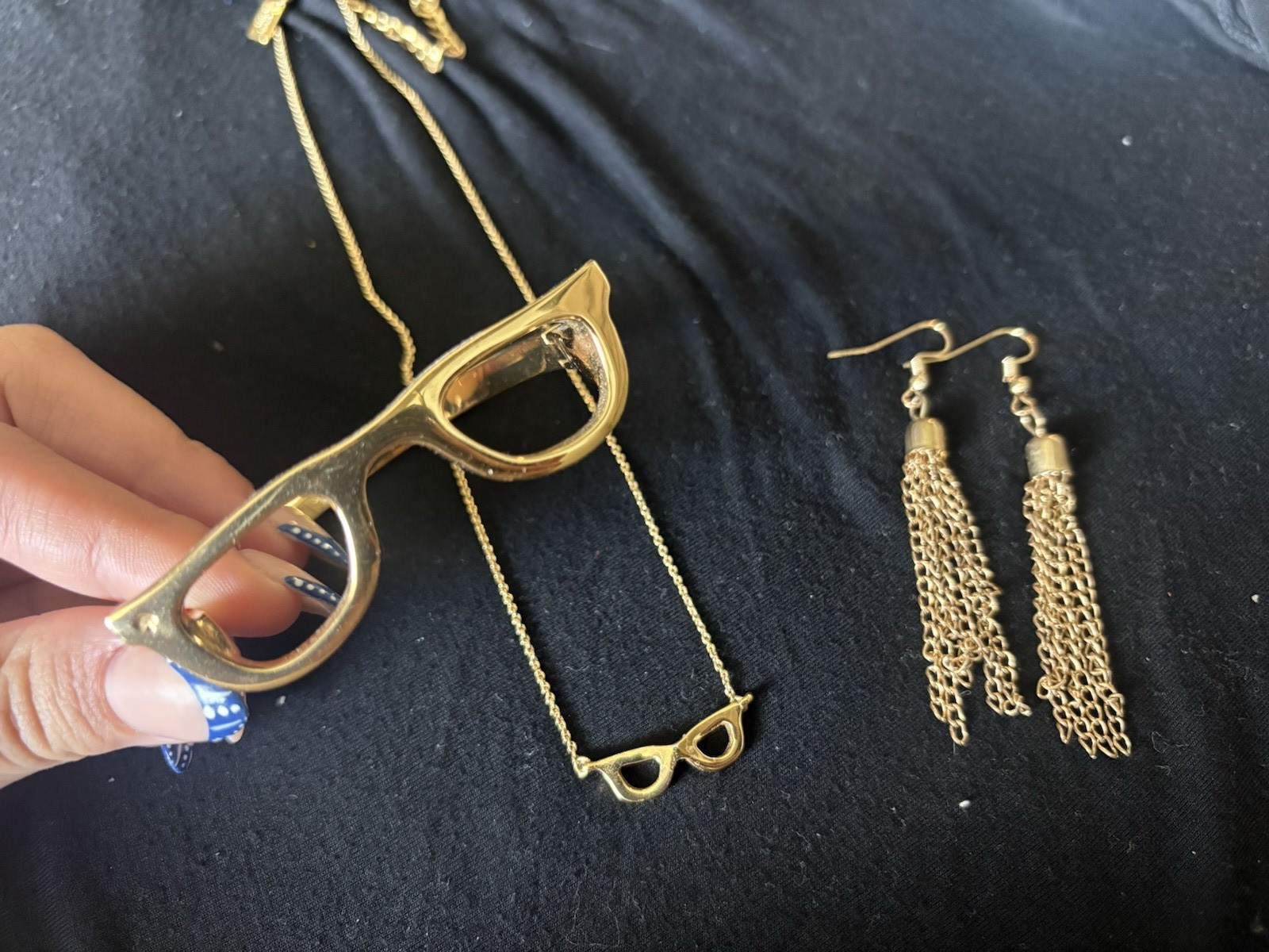 Kate Spade New York Gold Tone Glasses Jewelry Set Necklace Bracelet Earrings
