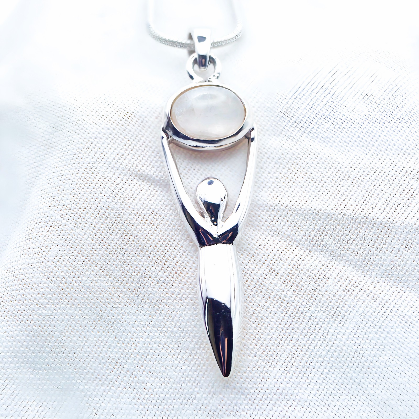Moonstone Goddess Dainty Pendant 925 Silver Natural Crystal Wicca