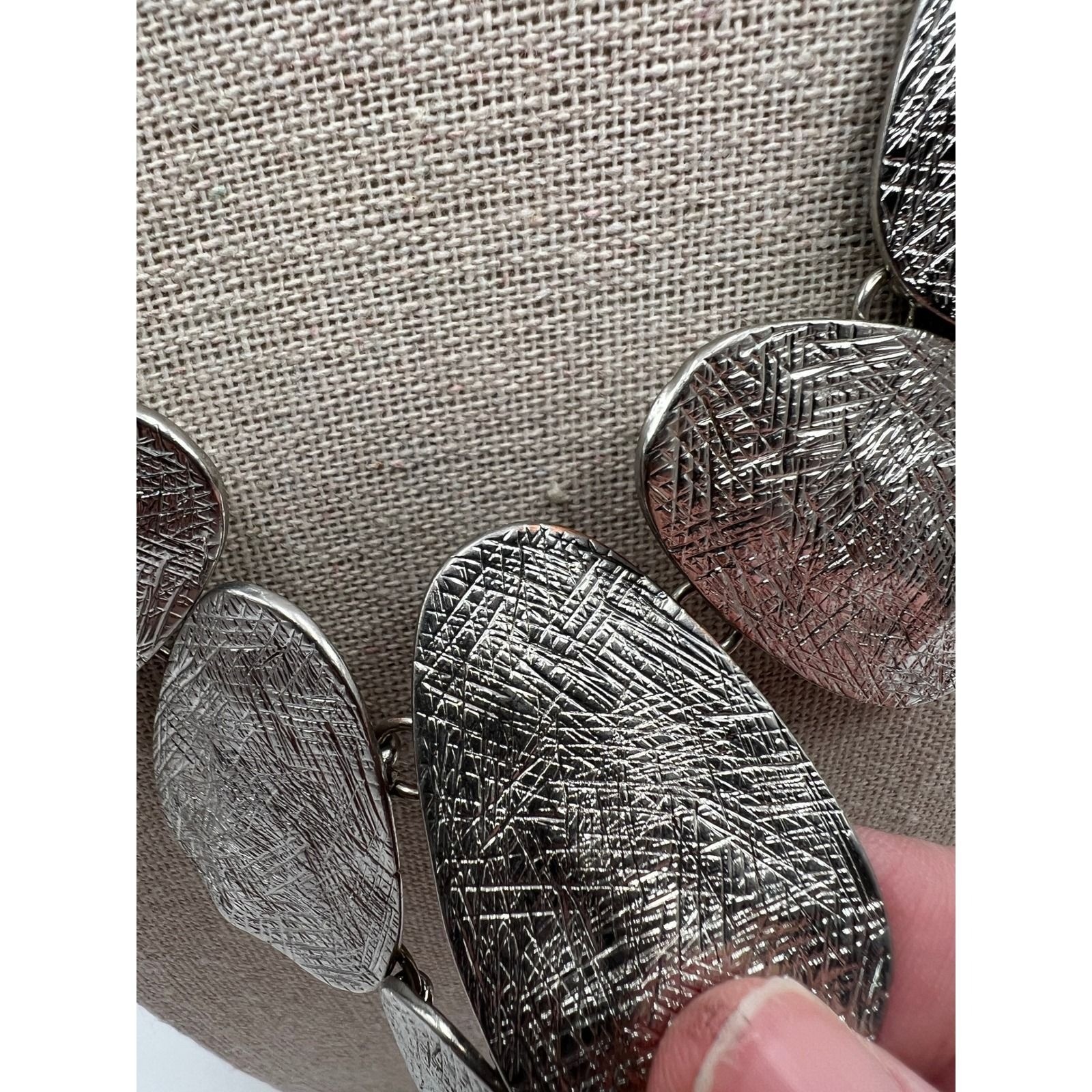 Hammered Silver Bib Necklace Modern Statement Pendant Geometric Runway Silver OS