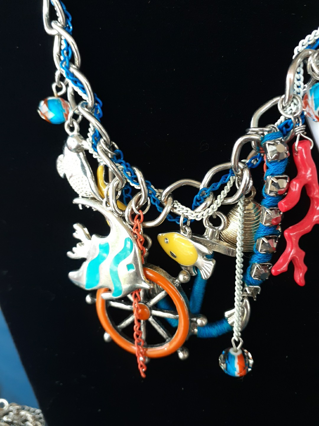 3 Beach-Theme Shells Starfish Rhinestone Chunky Charm Costume Jewelry Necklaces
