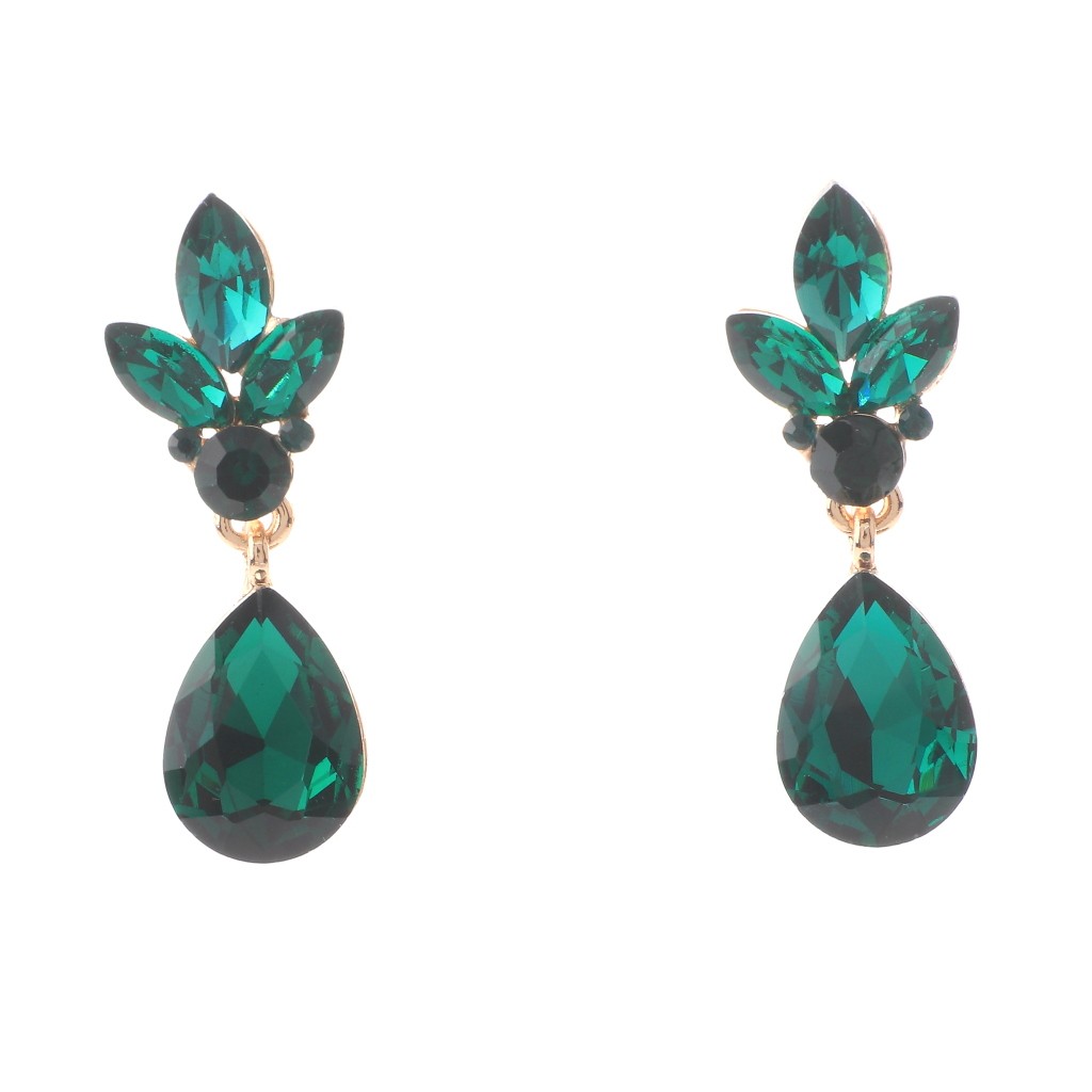 Gold Tone Alloy Metal Crystal Rhinestone Drop Post Earrings ER2563-EME