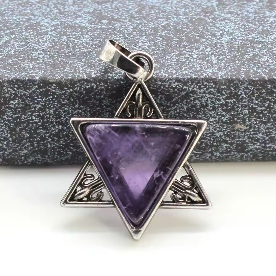 Amethyst Star of David Stainless Steel Judaic Healing Stone Peendant Jewelry