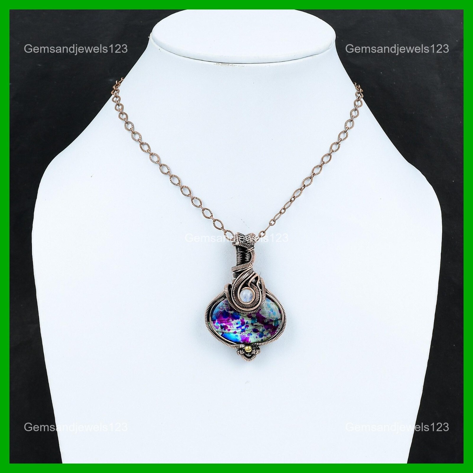 Oval Natural Multi Fire Labradorite Rainbow Moonstone New Pendant Jewelry Copper